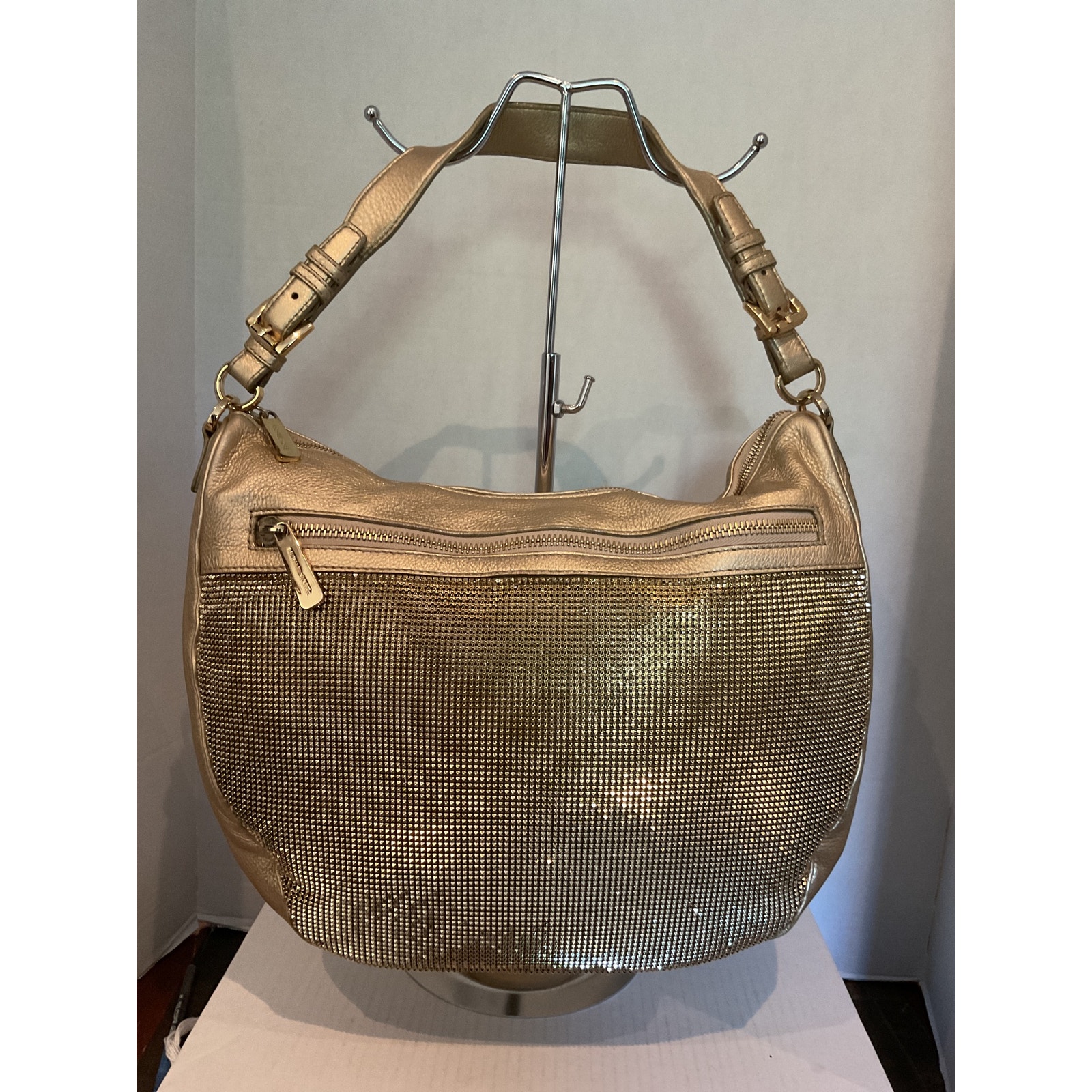 Michael Kors Large Gold Mesh & Leather Hobo Shoulder Bag